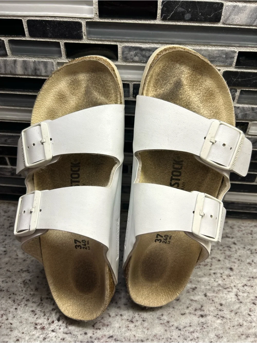 Birkenstock Arizona White Double Strap Sandals - size 6 (37) narrow fit